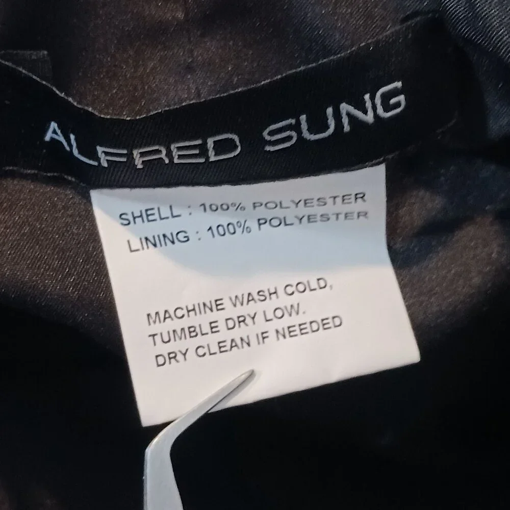 NEW Alfred Sung Jewel Neck Bowed Open-Back Trumpet Dress w/ Front Slit, Black, 0 - Picture 10 of 15
